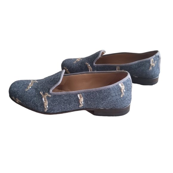 J. Crew /Stubbs & Wootton Gray Collab Classic Flannel Loafers Rabbit /Hare W(6) - Picture 2 of 13